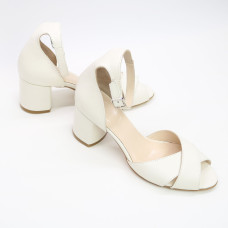 Босоніжки з бежевої шкіри на підборах Арт. 605-10/45Ок