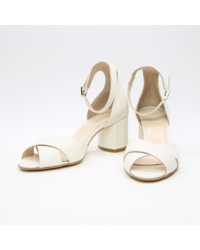 Босоніжки з бежевої шкіри на підборах Арт. 605-10/45Ок