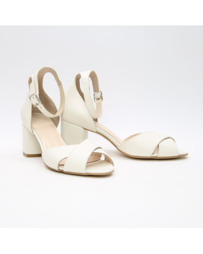 Босоніжки з бежевої шкіри на підборах Арт. 605-10/45Ок