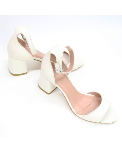 Босоніжки з бежевої шкіри на підборах Арт. 605-11/47Ок