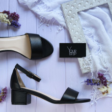 Босоніжки з чорної шкіри на підборах Арт.: 615-3/415-32Ок