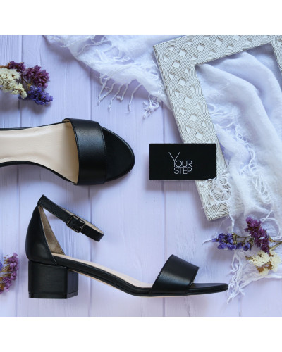 Босоніжки з чорної шкіри на підборах Арт.: 615-3/415-32Ок