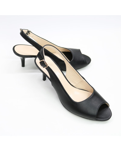 Босоніжки з чорної шкіри на шпильці Арт. 605-9/36