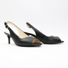 Босоніжки з чорної шкіри на шпильці Арт. 605-9/36