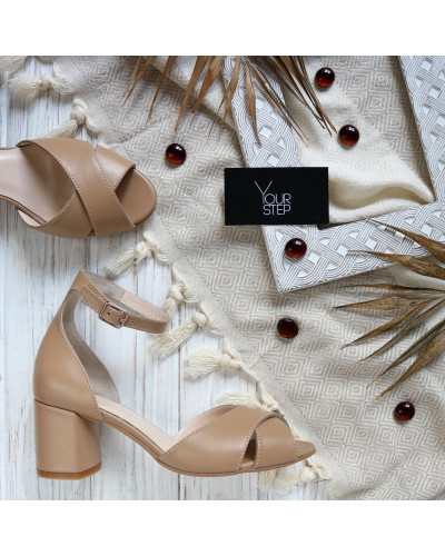 Босоніжки з карамельної шкіри на підборах Арт. 605-10/45Ок