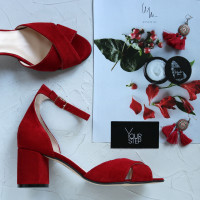 Босоніжки з червоної замші на підборах Арт. 605-10/45Ок