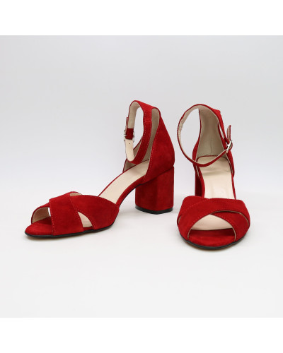 Босоніжки з червоної замші на підборах Арт. 605-10/45Ок