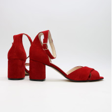 Босоніжки з червоної замші на підборах Арт. 605-10/45Ок