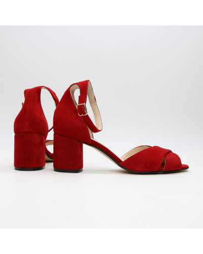 Босоніжки з червоної замші на підборах Арт. 605-10/45Ок