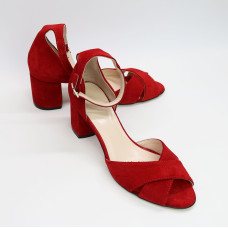 Босоніжки з червоної замші на підборах Арт. 605-10/45Ок