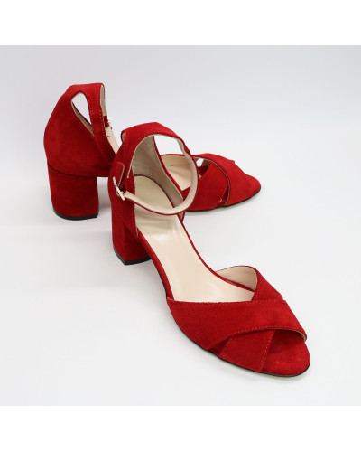 Босоніжки з червоної замші на підборах Арт. 605-10/45Ок