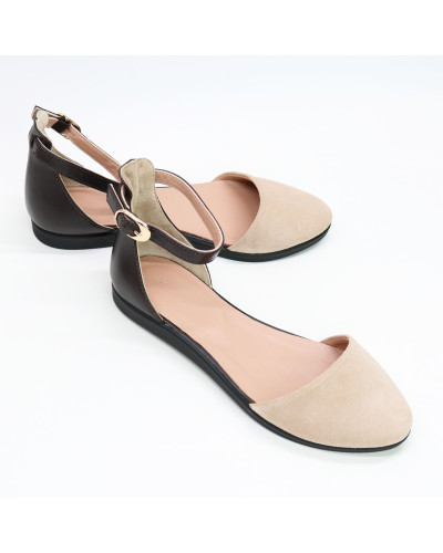 Босоножки из шоколадной кожи и замши оттенка бледный персик Арт. 01-2VG