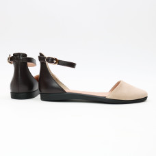 Босоножки из шоколадной кожи и замши оттенка бледный персик Арт. 01-2VG