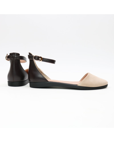 Босоножки из шоколадной кожи и замши оттенка бледный персик Арт. 01-2VG