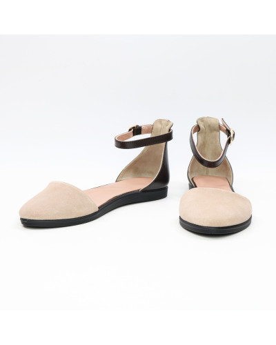 Босоножки из шоколадной кожи и замши оттенка бледный персик Арт. 01-2VG