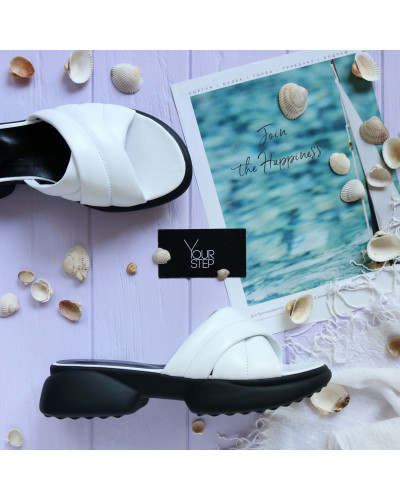 Шльопанці з білої шкіри Арт. 10-25/194