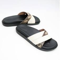 Шльопанці з бежевої шкіри зі вставкою Арт. 008-1/21067