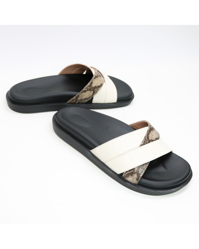 Шльопанці з бежевої шкіри зі вставкою Арт. 008-1/21067