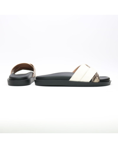 Шльопанці з бежевої шкіри зі вставкою Арт. 008-1/21067