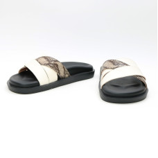 Шльопанці з бежевої шкіри зі вставкою Арт. 008-1/21067