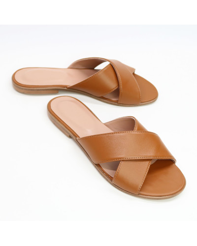 Шкіряні шльопанці рудого кольору Арт. 10-19/112