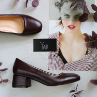 Туфли из кожи цвета бордо на низком каблуке Арт. 456-1/53Ок