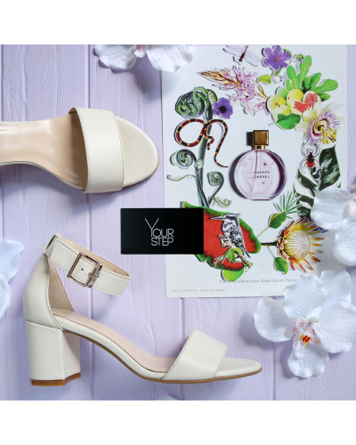 Босоніжки з бежевої шкіри на підборах Арт.: 615-3Ок