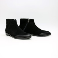 Ботинки из велюра и кожи черного цвета с острым носиком Арт. 104-2