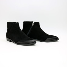 Ботинки из велюра и кожи черного цвета с острым носиком Арт. 104-2