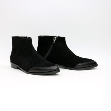 Ботинки из велюра и кожи черного цвета с острым носиком Арт. 104-2
