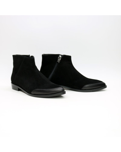 Ботинки из велюра и кожи черного цвета с острым носиком Арт. 104-2