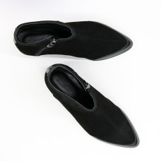 Ботинки из велюра и кожи черного цвета с острым носиком Арт. 104-2