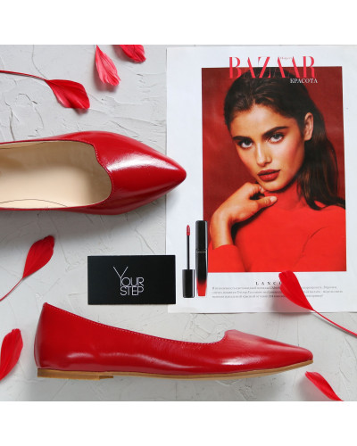 Красные лакированные балетки с острым носком (Арт.17-6)