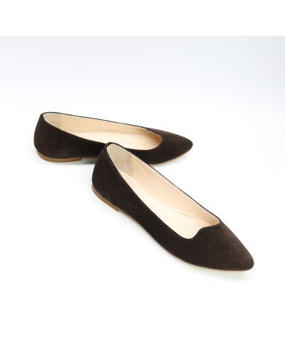 Замшевые балетки в шоколадном цвете с острым носком (Арт.17-6)