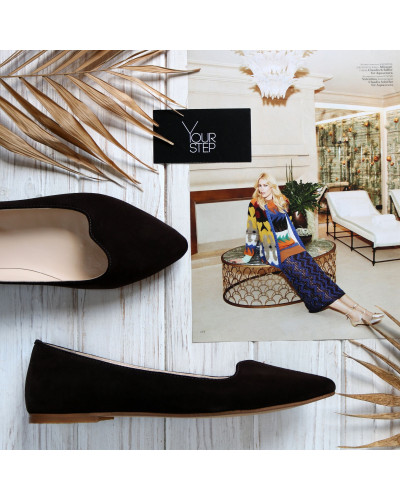 Замшевые балетки в шоколадном цвете с острым носком (Арт.17-6)