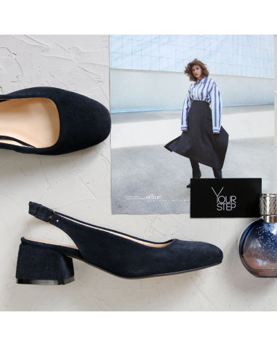 Босоніжки з синьої замші на підборах Арт. 456-4/53Ок