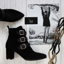 Ботильоны из замши и нубука черного цвета с ремешками  Арт. 657-15/41Ок