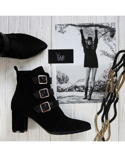 Ботильоны из замши и нубука черного цвета с ремешками  Арт. 657-15/41Ок
