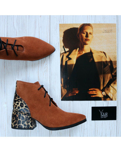 Ботильоны из замши с принтом под леопард рыжего цвета  Арт. 657-10/w324Ок