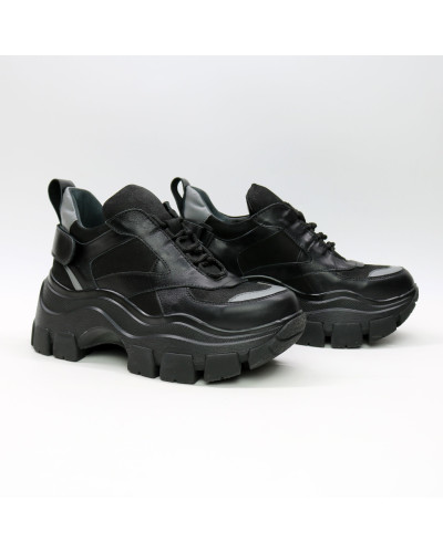 Кроссовки из черной кожи со вставками Арт. As-9/21080