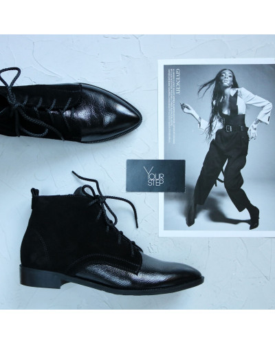 Ботинки из наплака и замши черного цвета с острым носиком Арт. 104-1