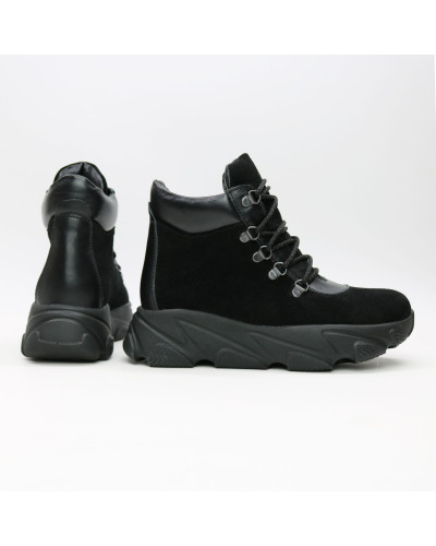 Ботинки со шнуровкой из замши и кожи черного цвета Арт. As-3/181