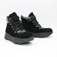 Ботинки со шнуровкой из замши и кожи черного цвета Арт. As-3/181