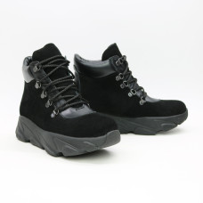 Ботинки со шнуровкой из замши и кожи черного цвета Арт. As-3/181