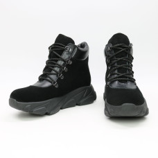 Ботинки со шнуровкой из замши и кожи черного цвета Арт. As-3/181