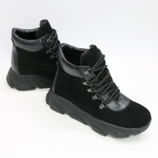 Ботинки со шнуровкой из замши и кожи черного цвета Арт. As-3/181