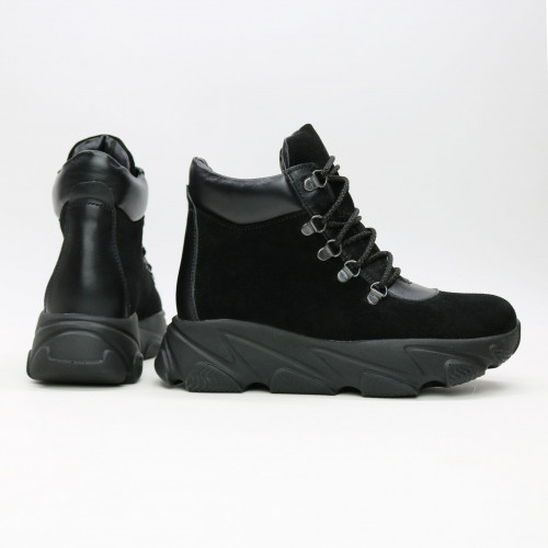 Ботинки со шнуровкой из замши и кожи черного цвета Арт. As-3/181