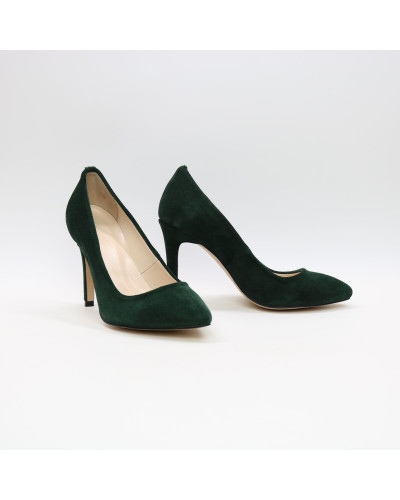 Туфлі-човники з темно-зеленої замші Арт. 35-1/60Ок