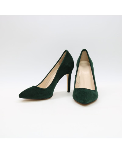 Туфлі-човники з темно-зеленої замші Арт. 35-1/60Ок