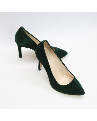 Туфлі-човники з темно-зеленої замші Арт. 35-1/60Ок